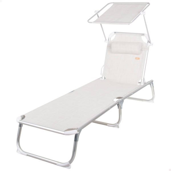 Espreguiçadeira de praia bege com guarda-sol 186x49x30 cm | Distria