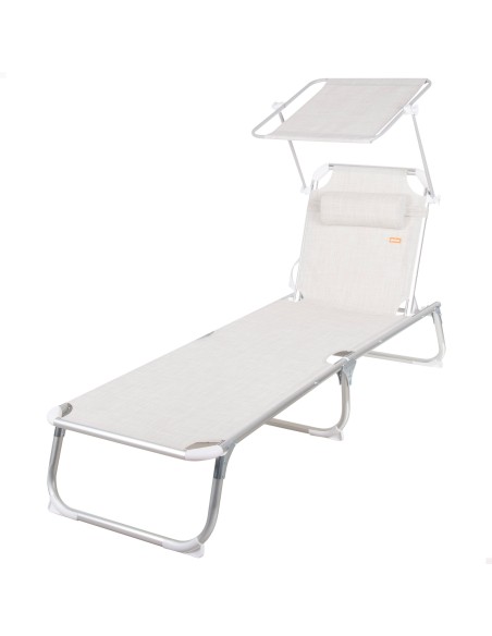 Espreguiçadeira de praia bege com guarda-sol 186x49x30 cm | Distria