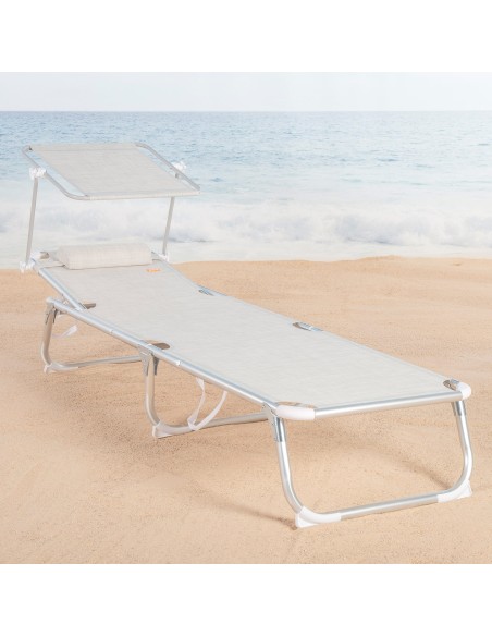 Espreguiçadeira de praia bege com guarda-sol 186x49x30 cm | Distria