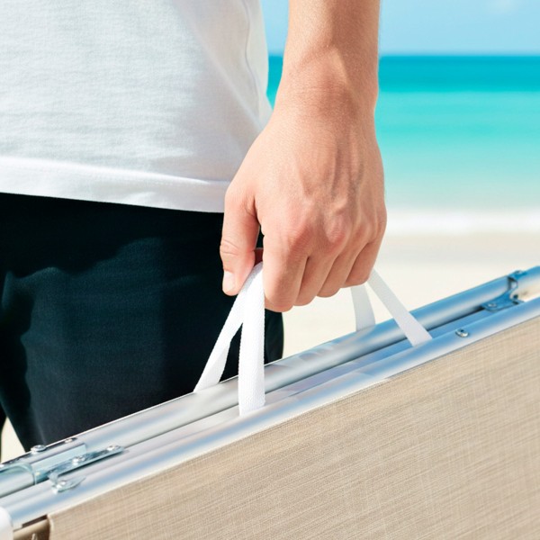 Espreguiçadeira de praia bege com guarda-sol 186x49x30 cm | Distria