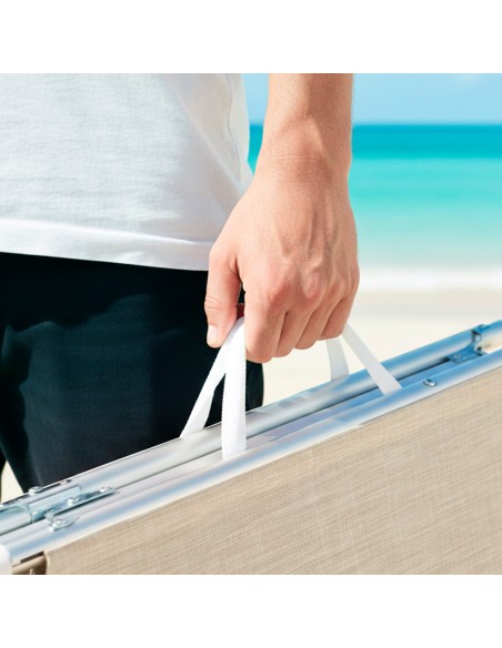 Espreguiçadeira de praia bege com guarda-sol 186x49x30 cm | Distria