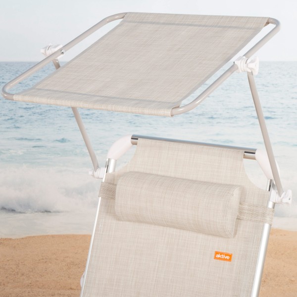 Espreguiçadeira de praia bege com guarda-sol 186x49x30 cm | Distria