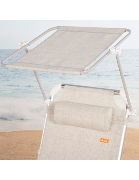 Espreguiçadeira de praia bege com guarda-sol 186x49x30 cm | Distria