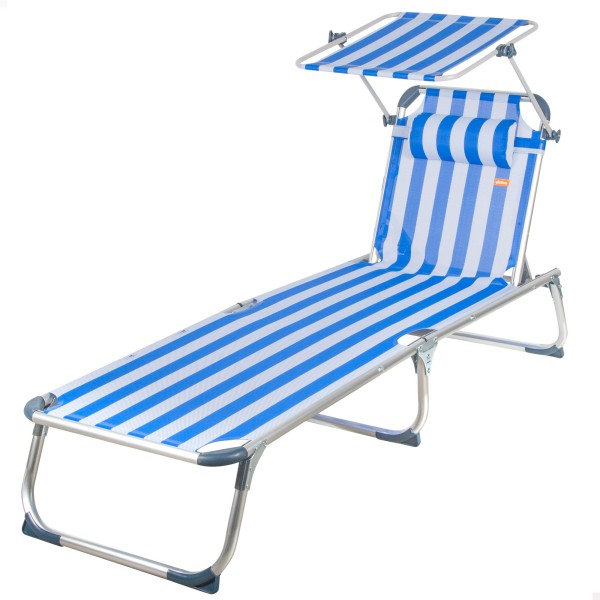 Espreguiçadeira náutica de praia com guarda-sol 186x49x30 cm | Distria
