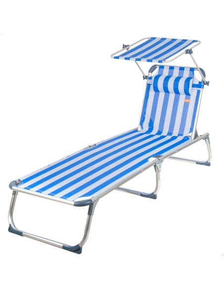 Espreguiçadeira náutica de praia com guarda-sol 186x49x30 cm | Distria