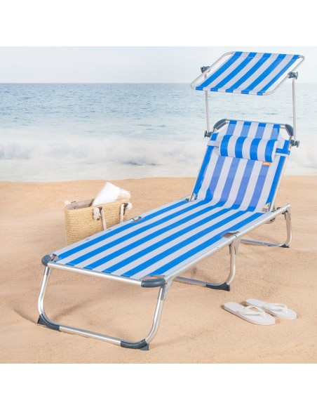 Espreguiçadeira náutica de praia com guarda-sol 186x49x30 cm | Distria