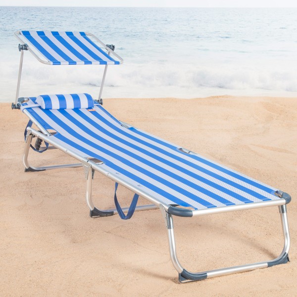 Espreguiçadeira náutica de praia com guarda-sol 186x49x30 cm | Distria