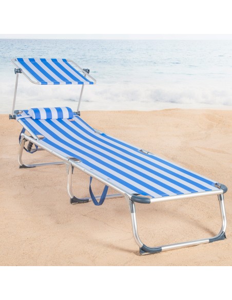 Espreguiçadeira náutica de praia com guarda-sol 186x49x30 cm | Distria
