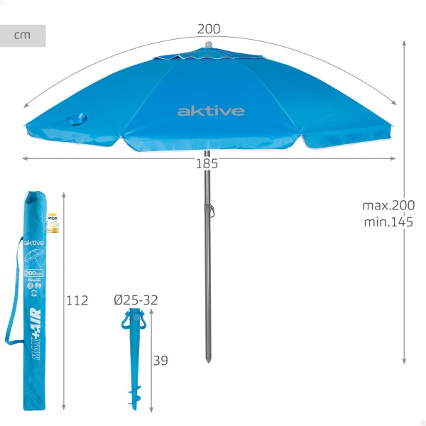 Guarda-sol de praia azul 200 cm Aktive | Distria