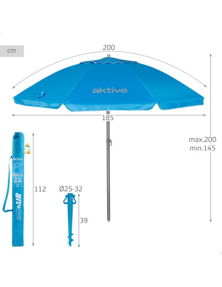 Guarda-sol de praia azul 200 cm Aktive | Distria
