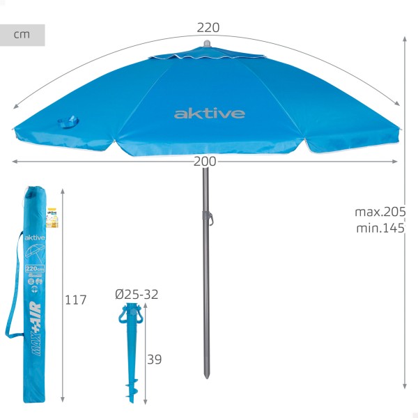 Guarda-sol de praia azul 220 cm Aktive | Distria