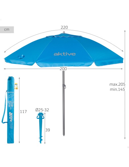 Guarda-sol de praia azul 220 cm Aktive | Distria