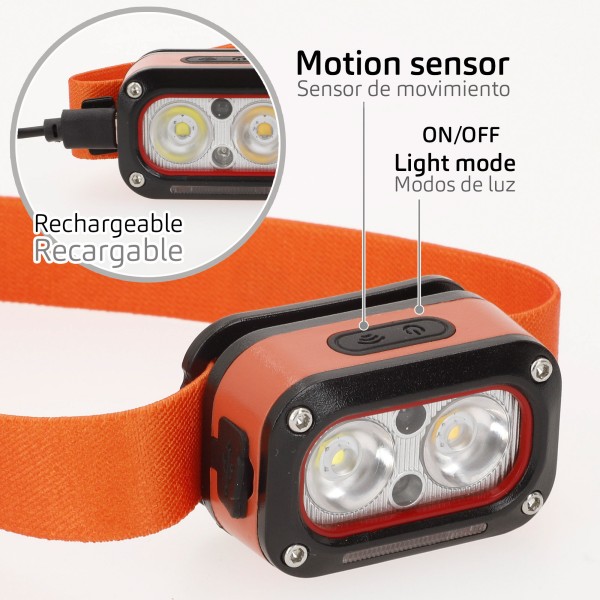 Luz frontal LED recarregável com sensor de movimento 170 lm | Distria