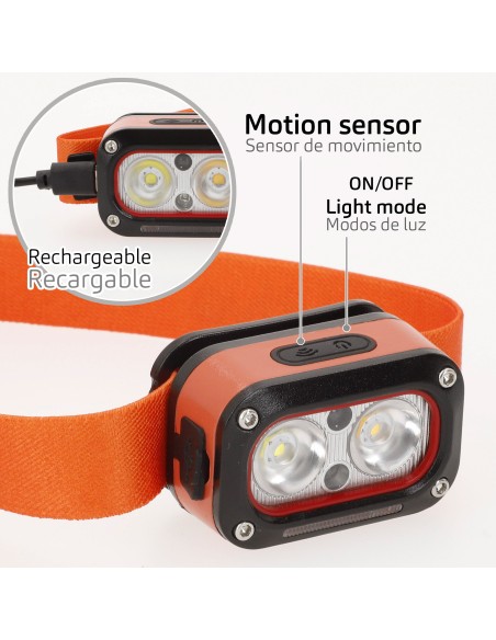 Luz frontal LED recarregável com sensor de movimento 170 lm | Distria