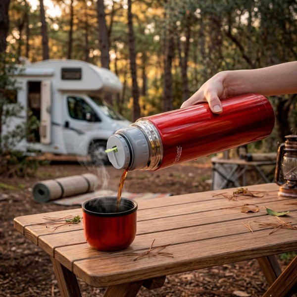 Garrafa térmica aço inoxidável Thermos vermelha 1L | Distria