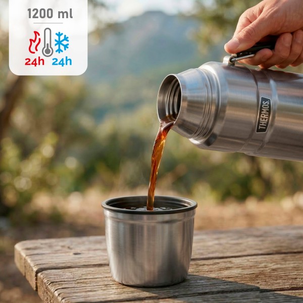 Garrafa térmica de aço inoxidável de 1,2 L prateada | Distria