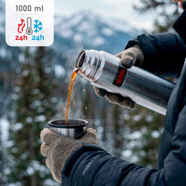 Garrafa térmica Thermos aço inoxidável prateada de 1L | Distria