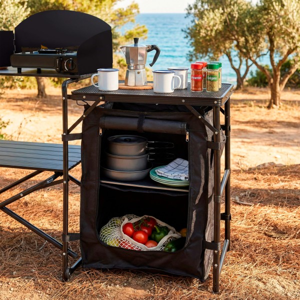 Cozinha dobrável para camping 175x48x110 cm com armários | Distria