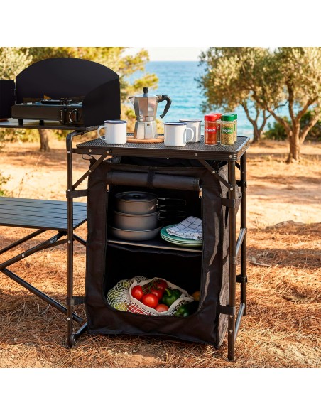 Cozinha dobrável para camping 175x48x110 cm com armários | Distria