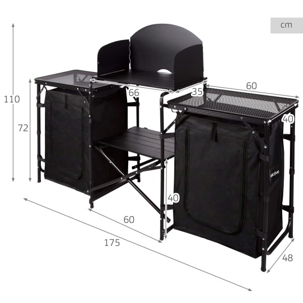 Cozinha dobrável para camping 175x48x110 cm com armários | Distria