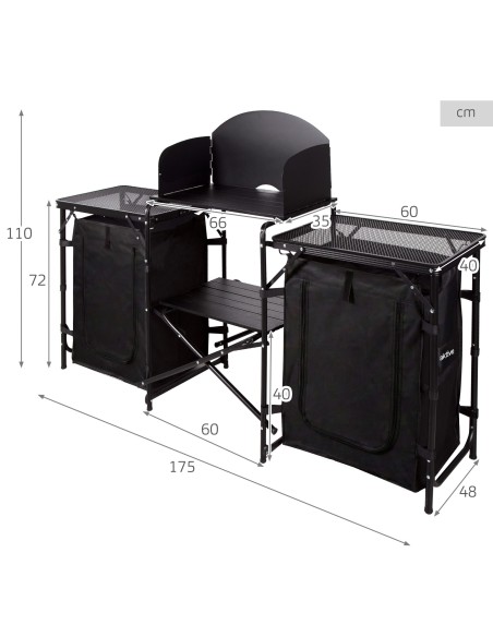 Cozinha dobrável para camping 175x48x110 cm com armários | Distria