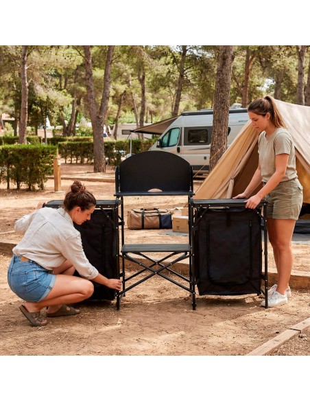 Cozinha dobrável para camping 175x48x110 cm com armários | Distria