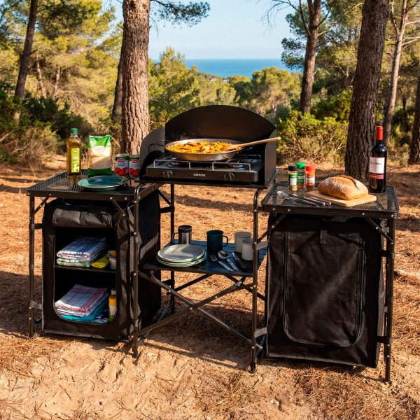 Cozinha dobrável para camping 175x48x110 cm com armários | Distria