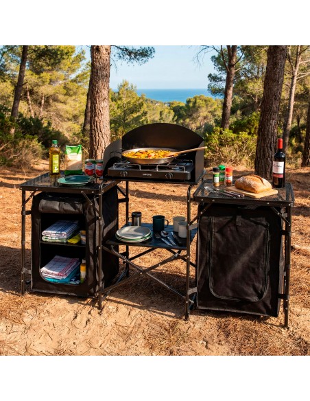 Cozinha dobrável para camping 175x48x110 cm com armários | Distria