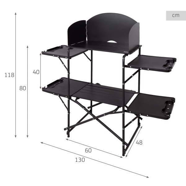 Unidade de cozinha dobrável para camping 130x48x118 cm | Aktive