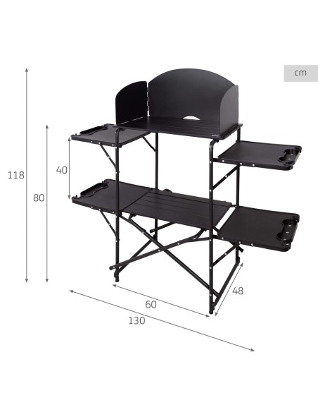 Unidade de cozinha dobrável para camping 130x48x118 cm | Aktive