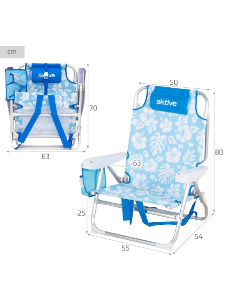 Aktive Cadeira de praia dobrável com múltiplas posições e bolsos | Distria
