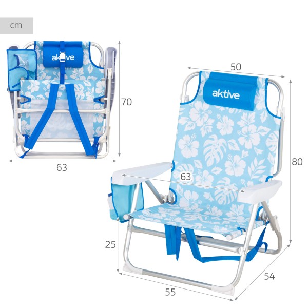 Aktive Cadeira de praia dobrável com múltiplas posições e bolsos | Distria
