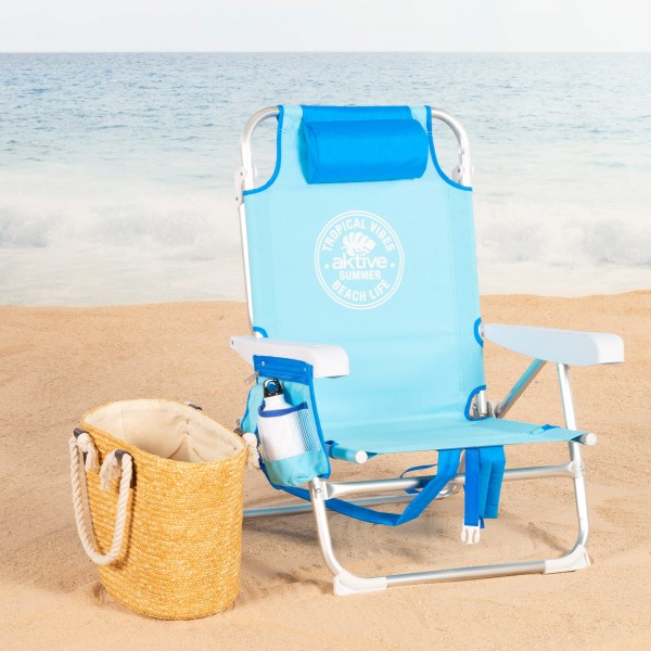 Cadeira de praia dobrável multiposições azul | Aktive