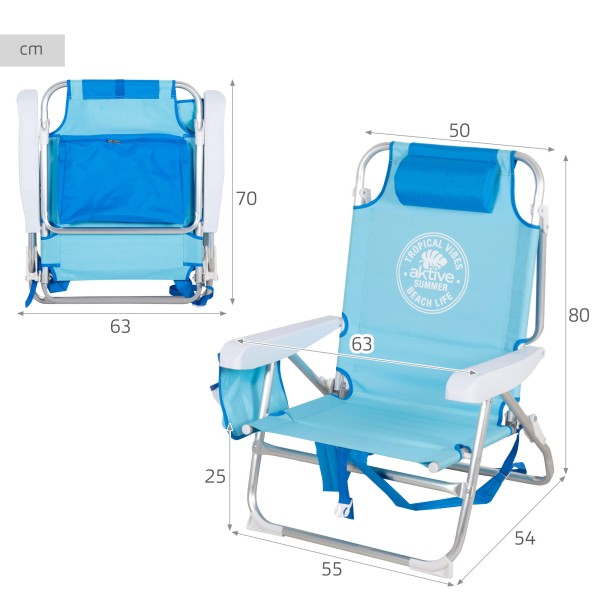 Cadeira de praia dobrável multiposições azul | Aktive