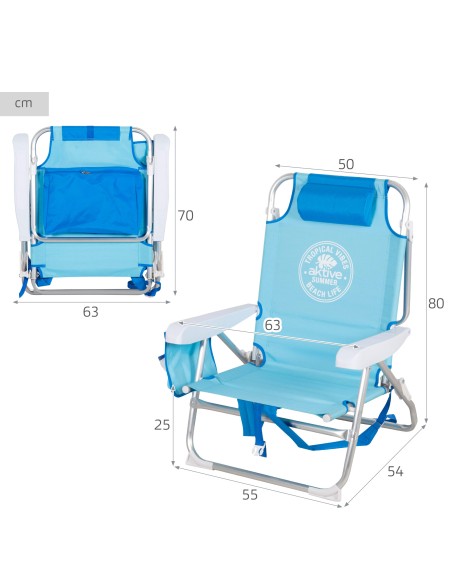Cadeira de praia dobrável multiposições azul | Aktive