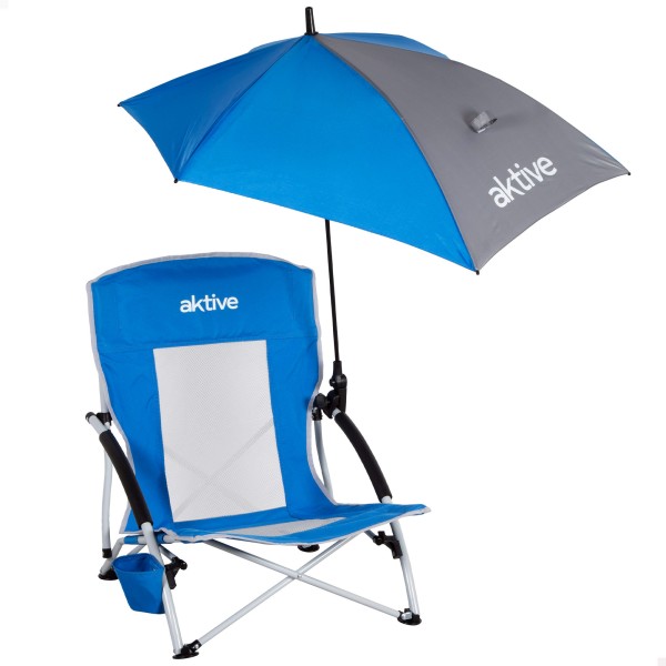 Cadeira dobrável Aktive com guarda-sol e suporte para copos | Distria