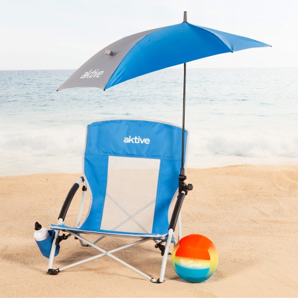 Cadeira dobrável Aktive com guarda-sol e suporte para copos | Distria