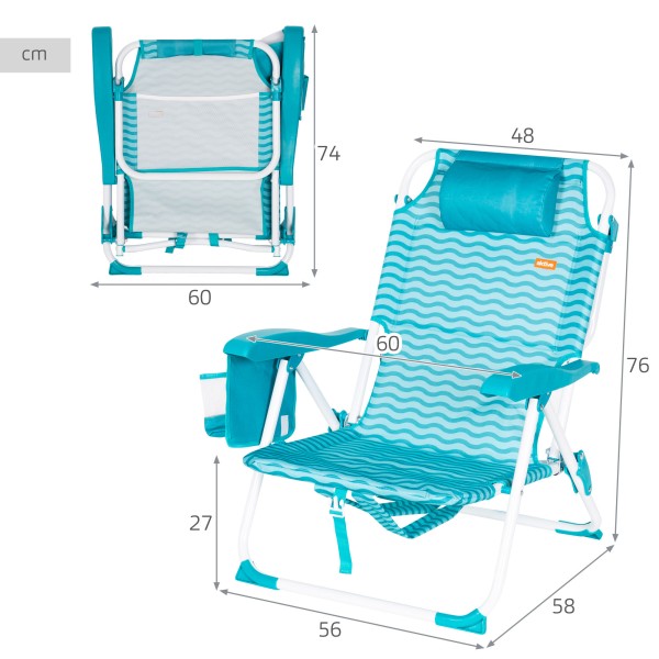 Cadeira de praia dobrável azul 48x58x76 cm Aktive | Distria