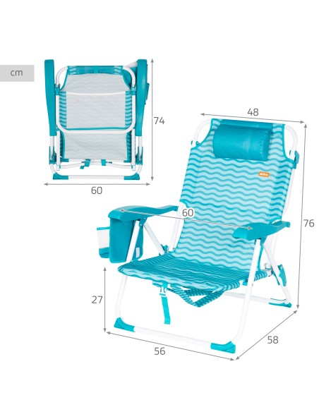 Cadeira de praia dobrável azul 48x58x76 cm Aktive | Distria