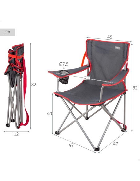 Cadeira camping dobrável com porta-copos 47x47x82 cm Aktive | Distria