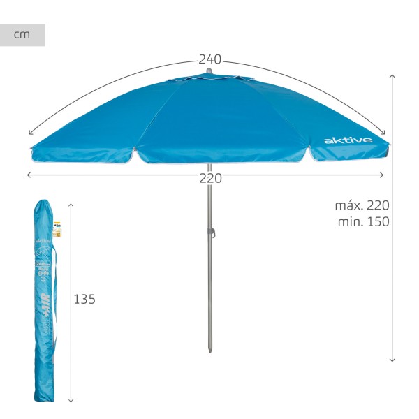 Guarda-sol de praia azul Aktive com proteção UV50 | Distria