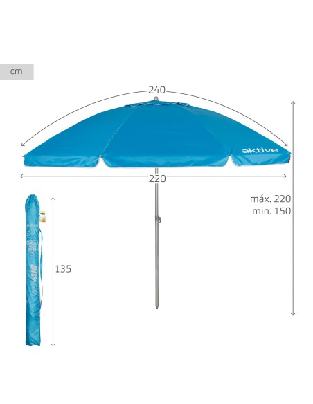 Guarda-sol de praia azul Aktive com proteção UV50 | Distria
