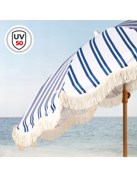 Aktive Guarda-sol de praia 200 cm com franjas listradas | Distria