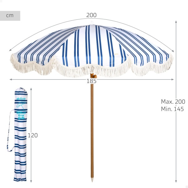 Aktive Guarda-sol de praia 200 cm com franjas listradas | Distria