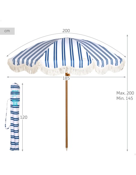 Aktive Guarda-sol de praia 200 cm com franjas listradas | Distria