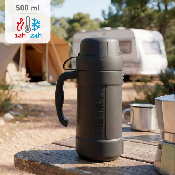 Garrafa térmica cinza de 500ml com copo | Distria