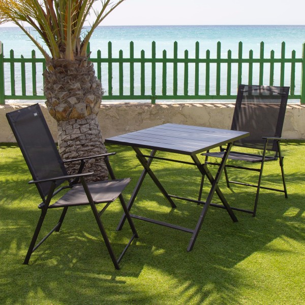 Aktive Pacote com 2 cadeiras dobráveis finas pretas para o jardim | Distria