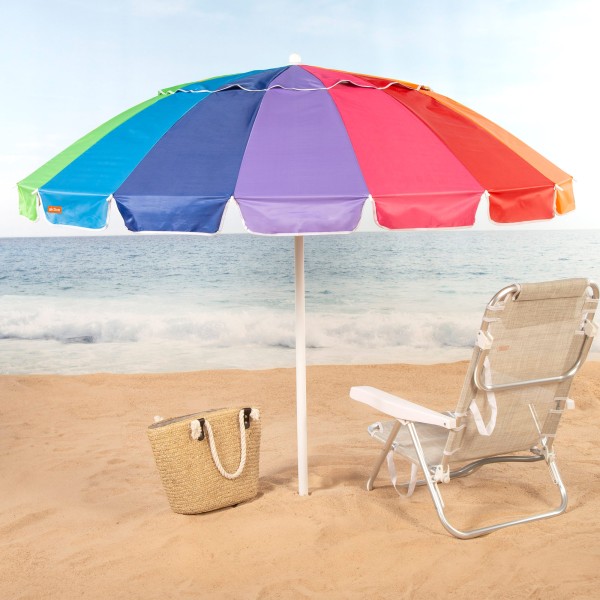 Aktive Guarda-sol de praia com 16 varetas, 200 cm, multicolorido, inclinável, proteção UV50
