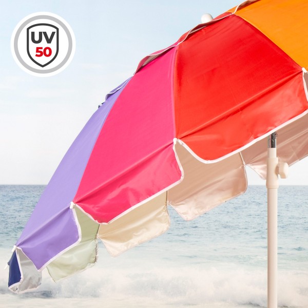 Aktive Guarda-sol de praia com 16 varetas, 200 cm, multicolorido, inclinável, proteção UV50