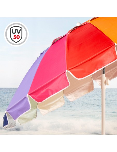 Aktive Guarda-sol de praia com 16 varetas, 200 cm, multicolorido, inclinável, proteção UV50
